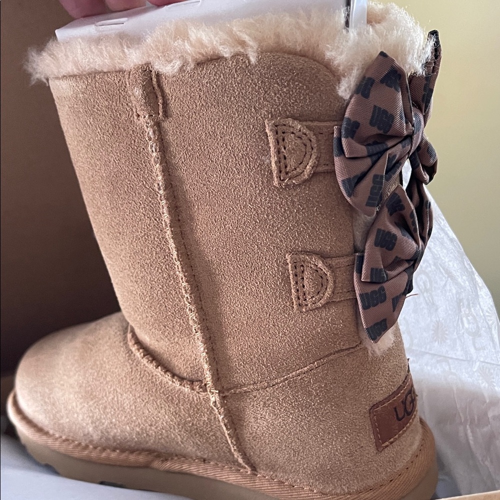 UGG Classic Tan Boots with Ribbon Accent
